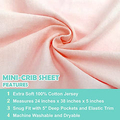 American Baby Company 100% Natural Cotton Jersey Knit Fitted Portable/Mini-Crib Sheet, Blush, Soft Breathable, for Girls