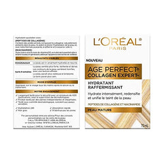 L'Oreal Paris Day Face Moisturizer Cream, Age Perfect Collagen Expert, with Collagen Peptides + Niacinamides, For Mature Skin, Suitable for Sensitive Skin Skincare, 70 ml