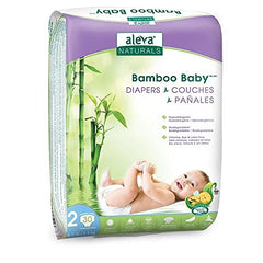 Aleva Naturals Hypoallergenic Bamboo Baby Diapers for Baby, Ultra Soft, Sensitive Skin Friendly, Biodegradable, Disposable– Size 2 (6-17 lbs/3-8 kg) | 30ct