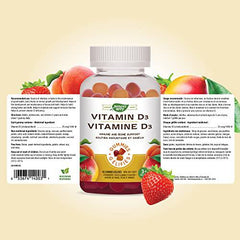 Nature's Way Vitamin D Gummies - Immune and Bone Support - 1000 IU Vitamin D3 per gummy - Strawberry, Peach and Mango Flavoured Gummies - 60 Gummies
