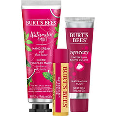 Burt's Bees Merry Melon set with Watermelon Moisturizing Lip Balm, Watermelon Rush Squeezy Tinted Balm and Watermelon and Mint Hand Cream, 3 Assorted Products, Holiday Gift