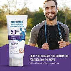 BLUE LIZARD Sport SPF 50 Twin Pack, Mineral-Based Sunscreen Lotion for Athletes, Paraben-Free, Fragrance-Free, Non-Greasy Broad Spectrum Sun Protection, 89ml Tube, Pack of 2