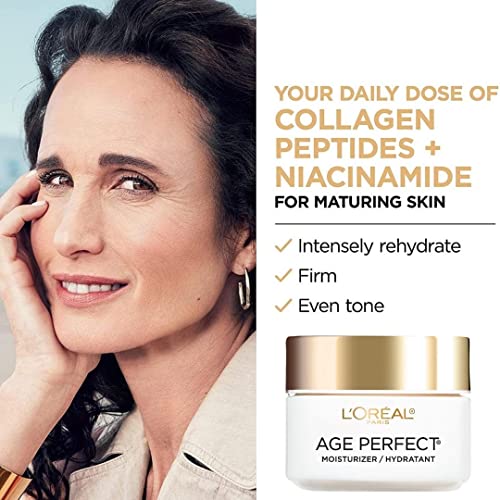 L'Oreal Paris Day Face Moisturizer Cream, Age Perfect Collagen Expert, with Collagen Peptides + Niacinamides, For Mature Skin, Suitable for Sensitive Skin Skincare, 70 ml