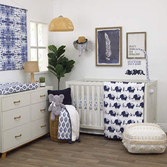 NoJo Indigo Hues Nursery Crib Musical Mobile With Plush Velboa Elephants, Blue/White