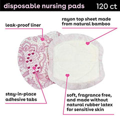 bamboobies Nursing Pads for Breastfeeding, 120 Pads, Disposable Breast Pads for Sensitive Skin, Super-Absorbent Milk Proof Pads