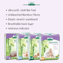 Aleva Naturals Hypoallergenic Bamboo Baby Diapers for Newborn, Ultra Soft, Sensitive Skin Friendly, Biodegradable, Disposable - Size Newborn to 1 (4-9 lbs / 2-4kg), 32 Count