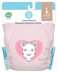 Charlie Banana Diaper 2 Inserts Sophie la Girafe - Hybrid AIO (Pencil Heart)., Pink, One Size