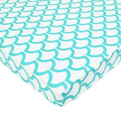 American Baby Company 100% Natural Cotton Percale Fitted Portable/Mini Crib Sheet, Aqua Sea Waves, Soft Breathable, for Boys and Girls