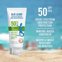 Blue Lizard Kids SPF 50 Mineral-Based Sunscreen Lotion - SPF 50, Broad Spectrum UVA/UVB, Water Resistant - 89 mL