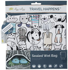 Itzy Ritzy IR-WBMH8304 Travel Happens Medium Sealed Wet Bag with Handle, Raining Cats and Dogs