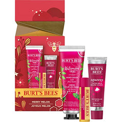 Burt's Bees Merry Melon set with Watermelon Moisturizing Lip Balm, Watermelon Rush Squeezy Tinted Balm and Watermelon and Mint Hand Cream, 3 Assorted Products, Holiday Gift