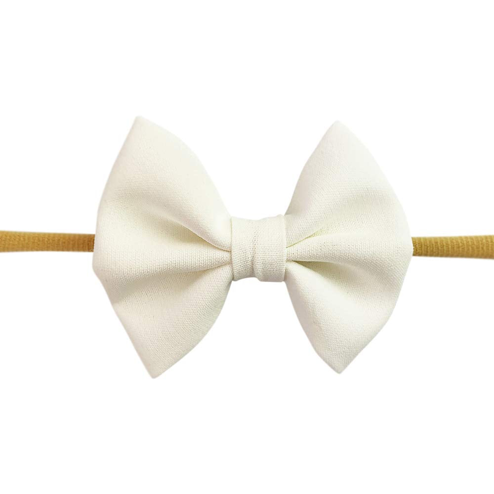 Baby Wisp - Fanny Bow Headband White - Baby Infant Toddler Girls - Newborn to 24 Months