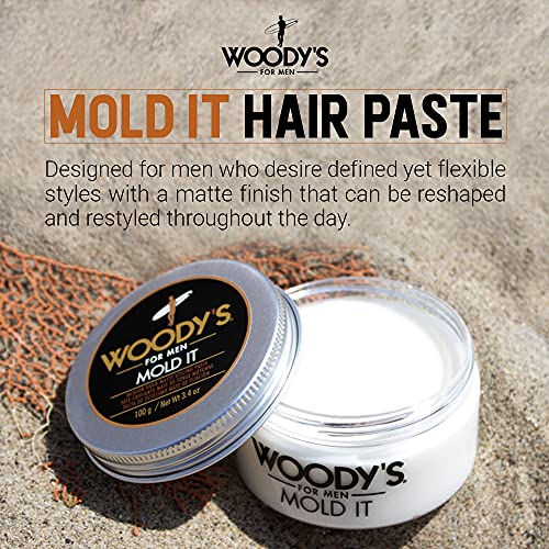 Woodys Mold It Medium Hold Matte Styling Paste for Men - Paste, 3.4 ounces