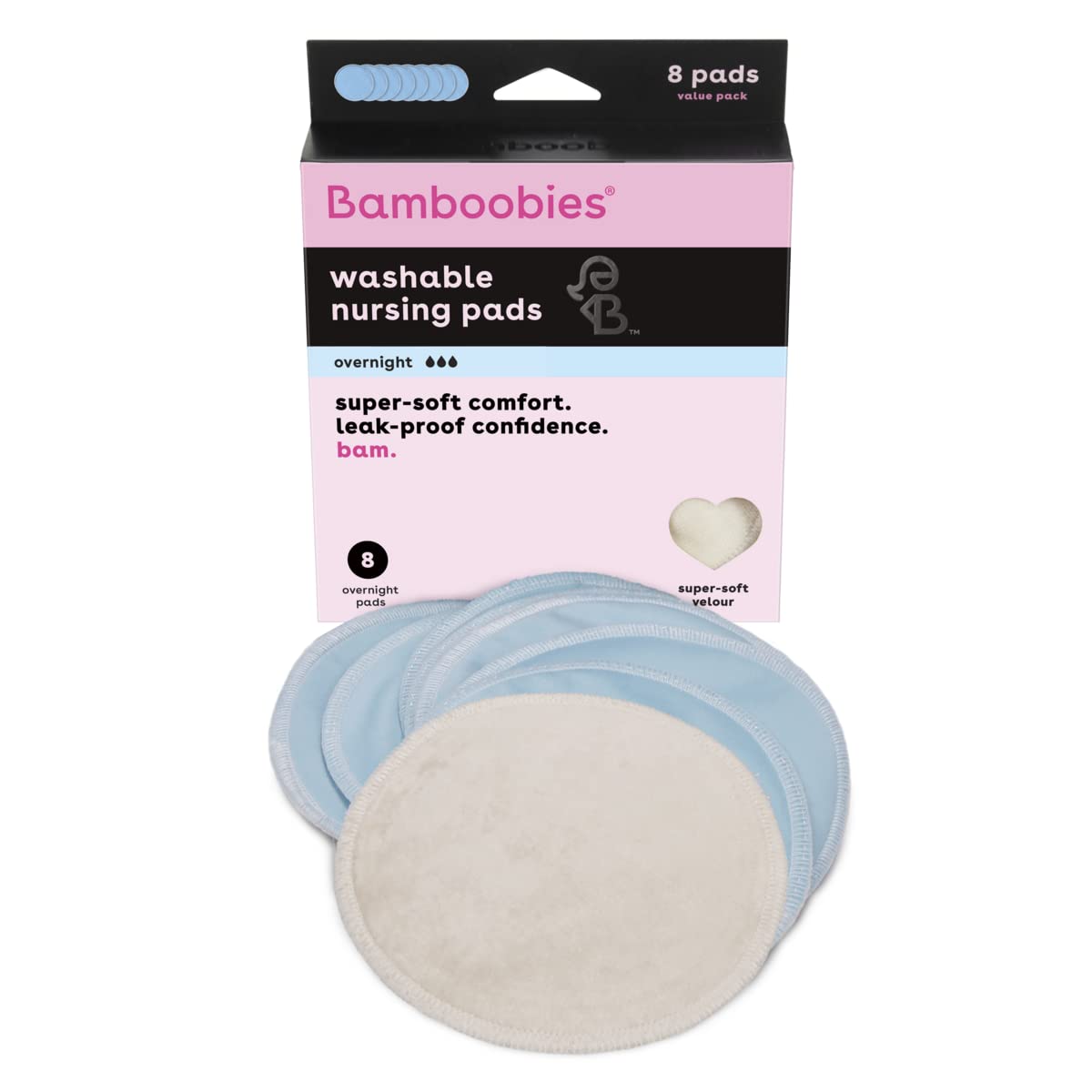 Bamboobies Nursing Pads for Breastfeeding | Reusable Breast Pads | Perfect Baby Shower Gifts | 4 Overnight Pairs