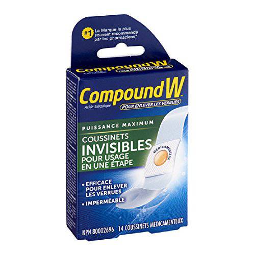 Compound W Wart Remover, Maximum Strength One Step Invisible Pads - 14 Count - Salicylic Acid Wart Remover, For Common/Plantar Wart Removal