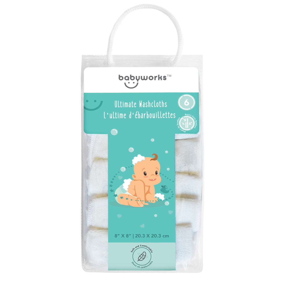 Baby Works Ultimate Bamboo Washcloths - Soft, Absorbent, Hypoallergenic Baby Washcloths Made with Rayon from Bamboo Fibers - Machine Washable - Pack of 6