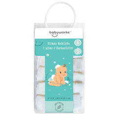 Baby Works Ultimate Bamboo Washcloths - Soft, Absorbent, Hypoallergenic Baby Washcloths Made with Rayon from Bamboo Fibers - Machine Washable - Pack of 6