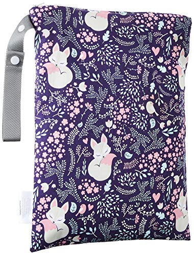 Itzy Ritzy Sealed Wet Bag with Adjustable Handle - Washable and Reusable Wet Bag with Water Resistant Lining Ideal for Swimwear, Diapers, Gym Clothes & Toiletries; Measures 11" x 14", Fox Hollow