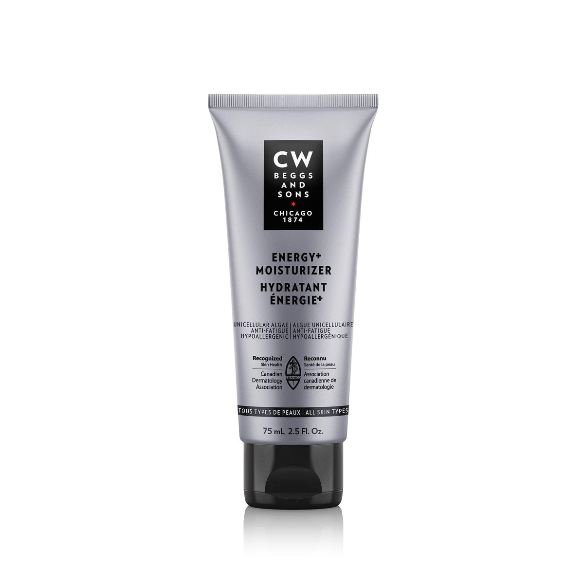 CW Beggs Energy+ Moisturizer for Men, Normal to Dry Skin, Face Cream, Hypoallergenic, Fragrance-Free, Paraben-Free, Alcohol-Free, Mineral Oil-Free, Cruelty-Free