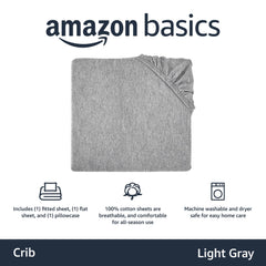 Amazon Basics Heather Cotton Jersey Fitted Baby Crib Sheet - Light Grey