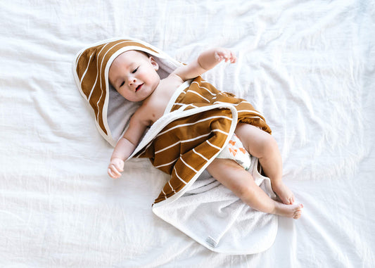 Copper Pearl Premium Knit Hooded Bath Towel with Terry Cloth Interior Camel Stripe", 317 grams, brown (X0026LCO8X)