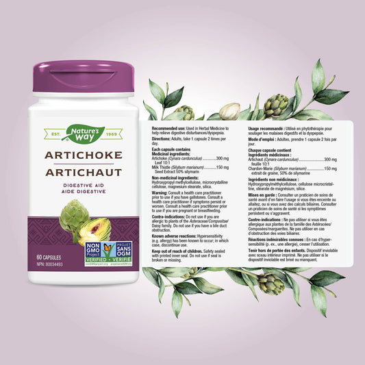 Nature's Way Artichoke - Herbal Supplement to Help Relieve Digestion Disturbances - Non-GMO - 60 Vegetarian Capsules