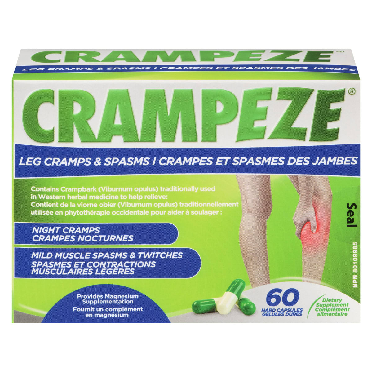 Crampeze Capsules - For Leg Cramps and Muscle Spasms - Formulated For Both Day and Night Use - 60 Count
